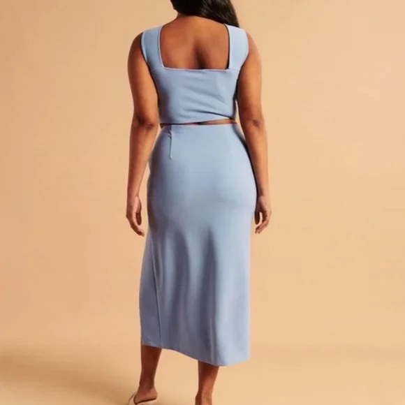 Abercrombie Elevated Midi Skirt dusty Light Blue high waisted bodycon plus curve - Picture 10 of 10